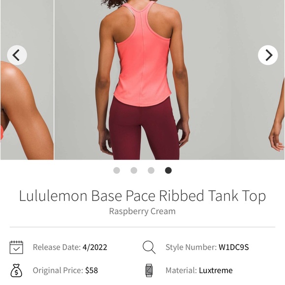 Lululemon Base Pace Ribbed Tank Top Raspberry Cream size 8 - Picture 3 of 8